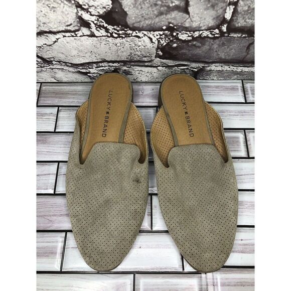 Lucky Brand Coryna Taupe Suede Leather Slip On Mules Flats Women Sz 7M US/37.5EU - Picture 11 of 16